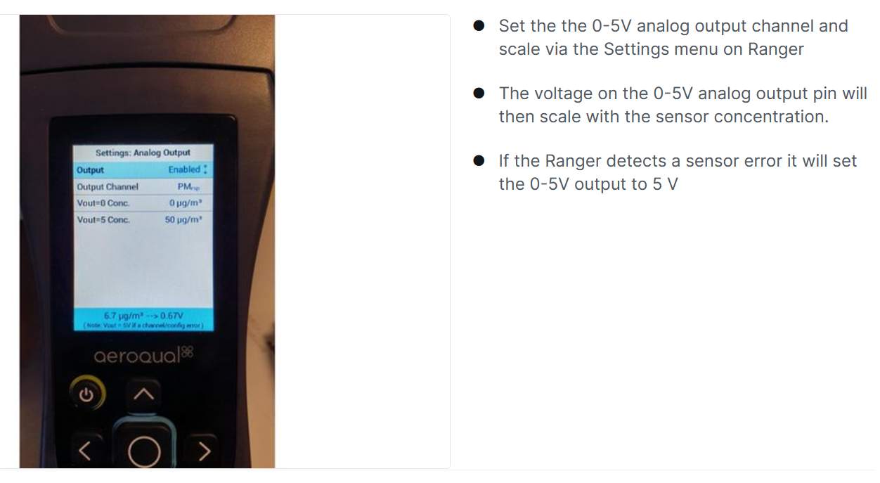 Ranger 0-5 VDC output settings