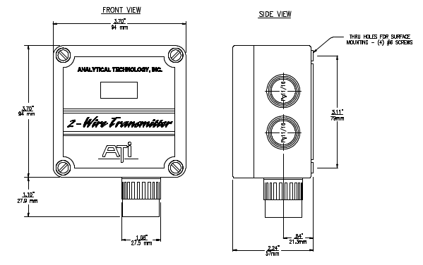 The dimensions of the B12 Gas Transmitter