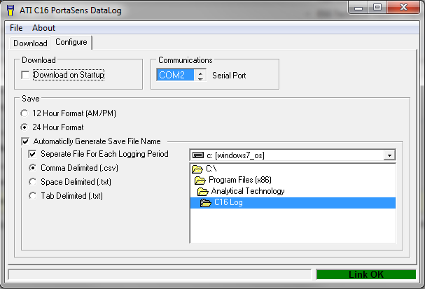 C16 Data Logging Set-up