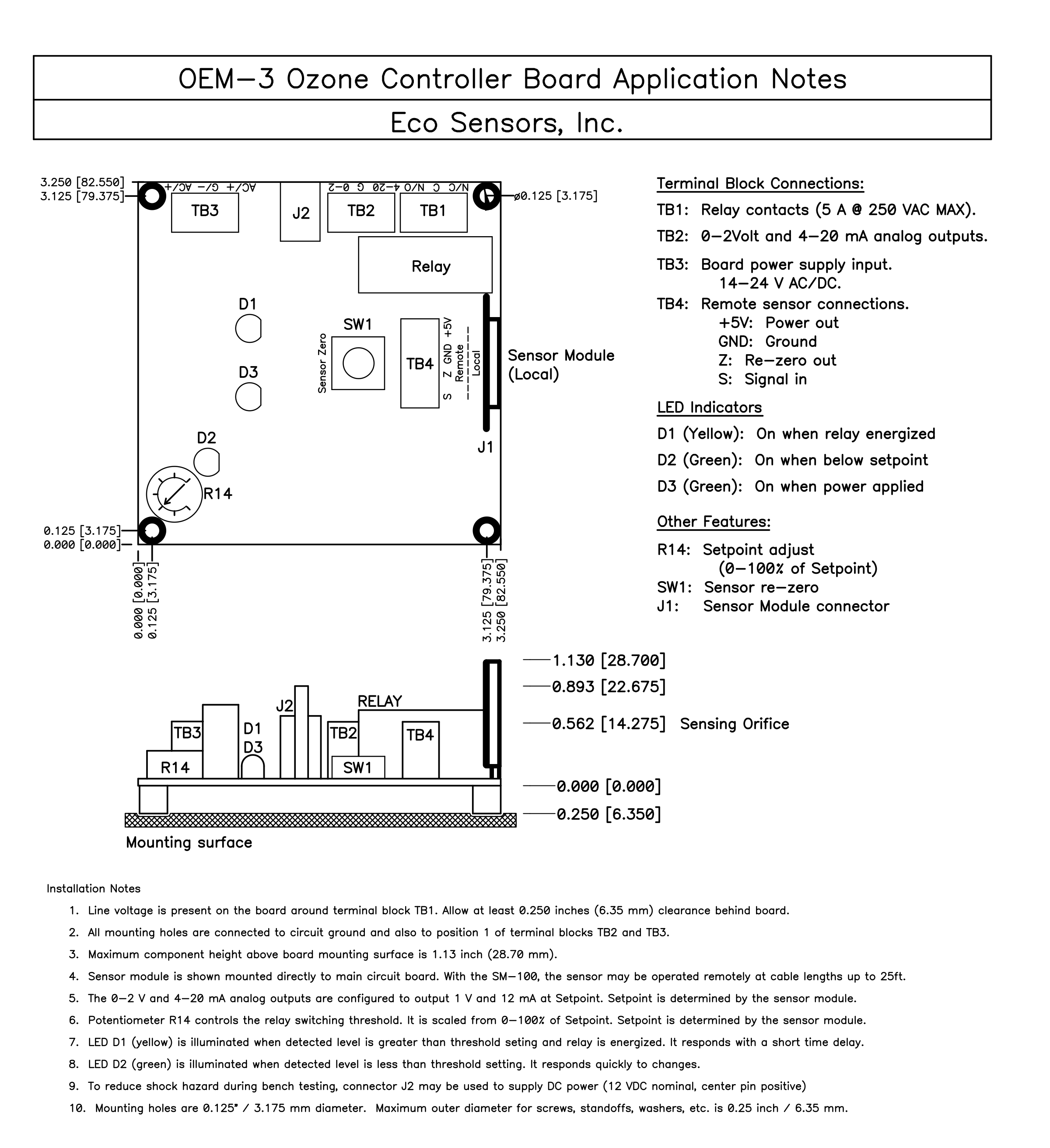 OEM-3 Ozone Controller Board Drawing and Indicator Information
