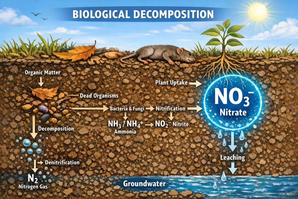 Gas sensing biological decomposition NO-3